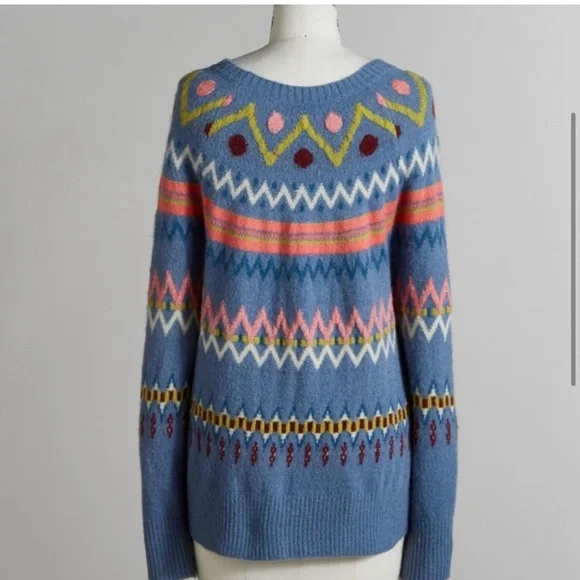 Sundance Glencoe Sweater Fair Isle Alpaca Wool Blend Blue Plus Size XXL cozy - Picture 3 of 12
